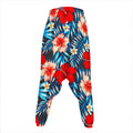 Turquoise Leaves Hibiscus Pattern Print Hammer Pants
