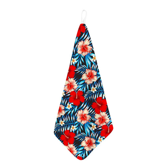 Turquoise Leaves Hibiscus Pattern Print Hand Towel