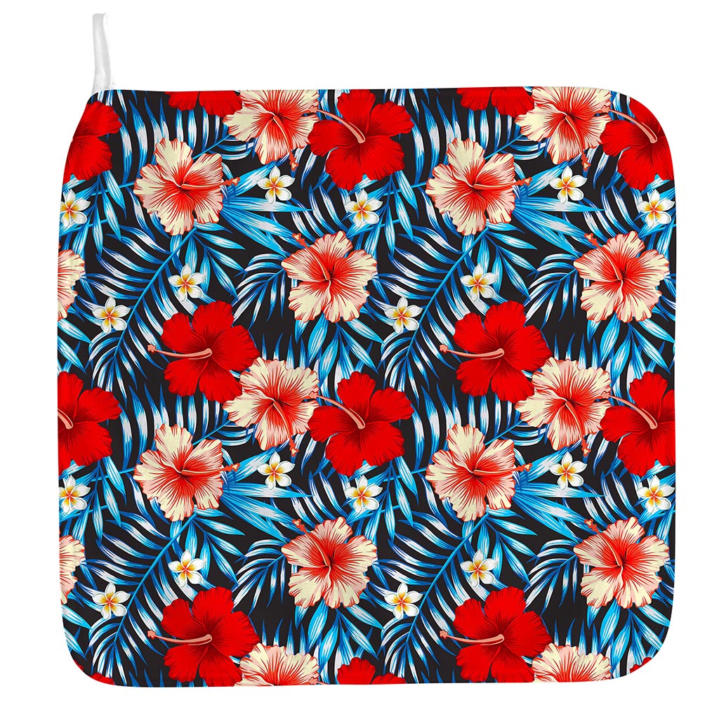 Turquoise Leaves Hibiscus Pattern Print Hand Towel