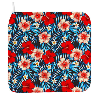 Turquoise Leaves Hibiscus Pattern Print Hand Towel