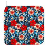 Turquoise Leaves Hibiscus Pattern Print Hand Towel