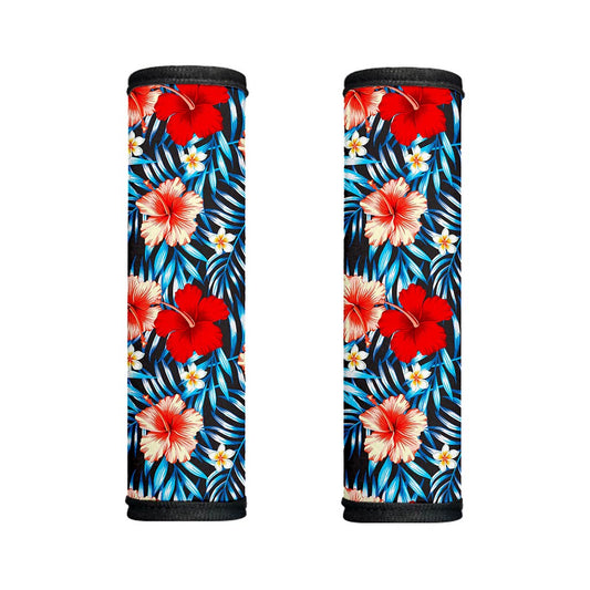 Turquoise Leaves Hibiscus Pattern Print Handle Covers
