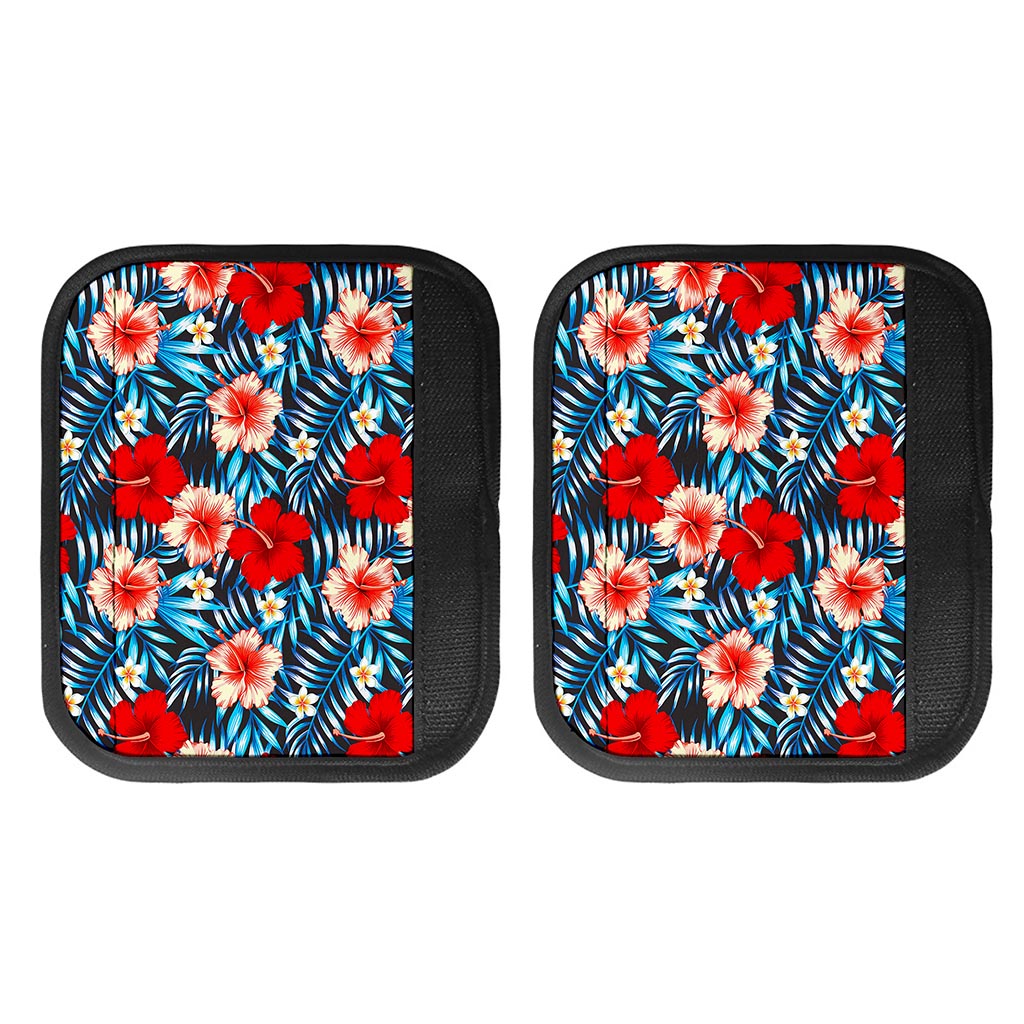 Turquoise Leaves Hibiscus Pattern Print Handle Covers