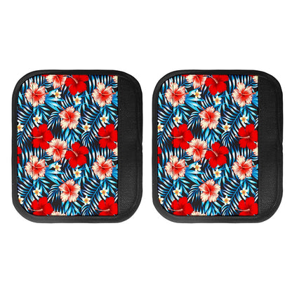 Turquoise Leaves Hibiscus Pattern Print Handle Covers