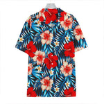 Turquoise Leaves Hibiscus Pattern Print Hawaiian Shirt