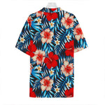 Turquoise Leaves Hibiscus Pattern Print Hawaiian Shirt
