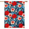 Turquoise Leaves Hibiscus Pattern Print House Flag