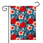 Turquoise Leaves Hibiscus Pattern Print House Flag
