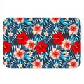 Turquoise Leaves Hibiscus Pattern Print Indoor Door Mat