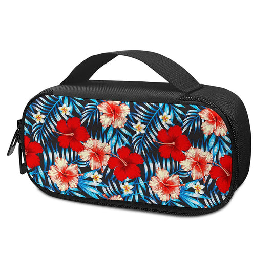 Turquoise Leaves Hibiscus Pattern Print Insulin Cooler Travel Case