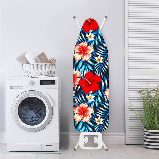Turquoise Leaves Hibiscus Pattern Print Ironing Board Cover