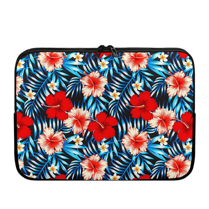 Turquoise Leaves Hibiscus Pattern Print Laptop Sleeve