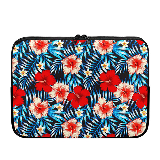 Turquoise Leaves Hibiscus Pattern Print Laptop Sleeve