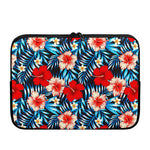 Turquoise Leaves Hibiscus Pattern Print Laptop Sleeve