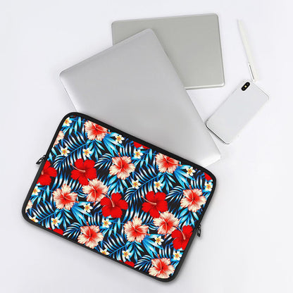Turquoise Leaves Hibiscus Pattern Print Laptop Sleeve