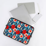 Turquoise Leaves Hibiscus Pattern Print Laptop Sleeve
