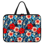 Turquoise Leaves Hibiscus Pattern Print Laptop Sleeve With Handle
