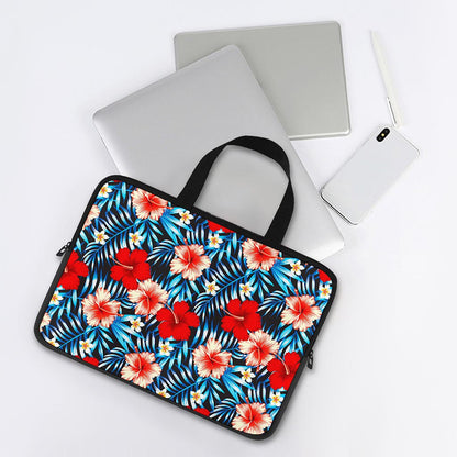 Turquoise Leaves Hibiscus Pattern Print Laptop Sleeve With Handle
