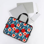 Turquoise Leaves Hibiscus Pattern Print Laptop Sleeve With Handle