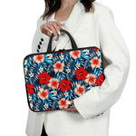 Turquoise Leaves Hibiscus Pattern Print Laptop Sleeve With Handle