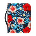 Turquoise Leaves Hibiscus Pattern Print Leather Bible Cover
