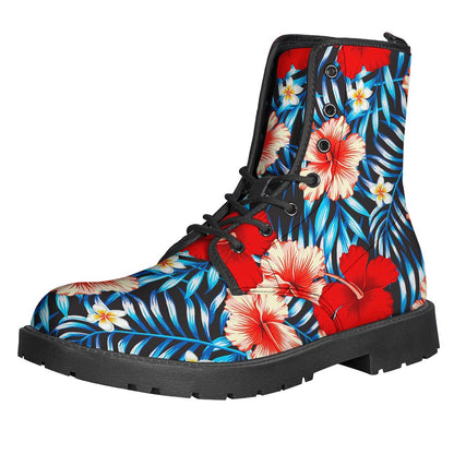 Turquoise Leaves Hibiscus Pattern Print Backpack
