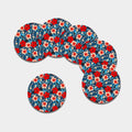 Turquoise Leaves Hibiscus Pattern Print Leather Coaster Set