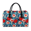 Turquoise Leaves Hibiscus Pattern Print Leather Duffel Bag
