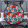 Turquoise Leaves Hibiscus Pattern Print Leather Spare Tire Cover