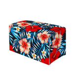 Turquoise Leaves Hibiscus Pattern Print Leather Tissue Box Cover