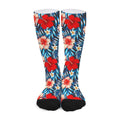 Turquoise Leaves Hibiscus Pattern Print Long Socks
