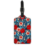 Turquoise Leaves Hibiscus Pattern Print Luggage Tag