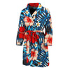 Turquoise Leaves Hibiscus Pattern Print Men's Bathrobe