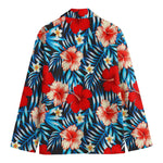 Turquoise Leaves Hibiscus Pattern Print Men's Blazer