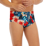 Turquoise Leaves Hibiscus Pattern Print Men's Briefs
