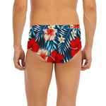 Turquoise Leaves Hibiscus Pattern Print Men's Briefs