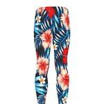 Turquoise Leaves Hibiscus Pattern Print Men's leggings