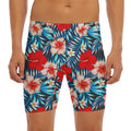 Turquoise Leaves Hibiscus Pattern Print Men's Long Boxer Briefs