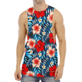 Turquoise Leaves Hibiscus Pattern Print Men's Muscle Tank Top