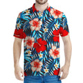 Turquoise Leaves Hibiscus Pattern Print Men's Polo Shirt