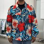 Turquoise Leaves Hibiscus Pattern Print Men's Shirt Jacket