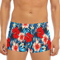 Turquoise Leaves Hibiscus Pattern Print Men's Short Boxer Briefs