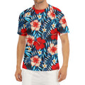 Turquoise Leaves Hibiscus Pattern Print Men's Short Sleeve Rash Guard