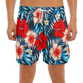 Turquoise Leaves Hibiscus Pattern Print Men's Split Running Shorts