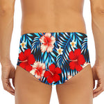 Turquoise Leaves Hibiscus Pattern Print Men's Triangle Swim Briefs