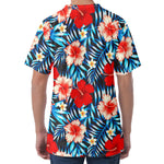 Turquoise Leaves Hibiscus Pattern Print Men's Velvet T-Shirt