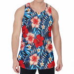 Turquoise Leaves Hibiscus Pattern Print Men's Velvet Tank Top