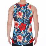 Turquoise Leaves Hibiscus Pattern Print Men's Velvet Tank Top