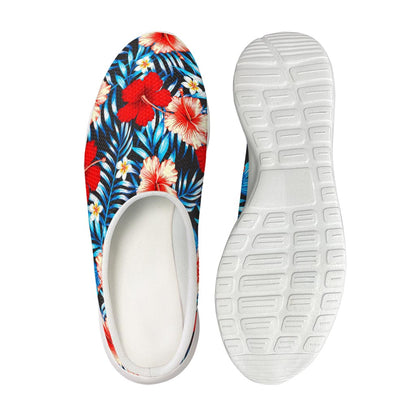 Turquoise Leaves Hibiscus Pattern Print Mesh Casual Shoes