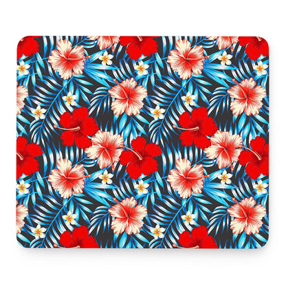 Turquoise Leaves Hibiscus Pattern Print Mouse Pad